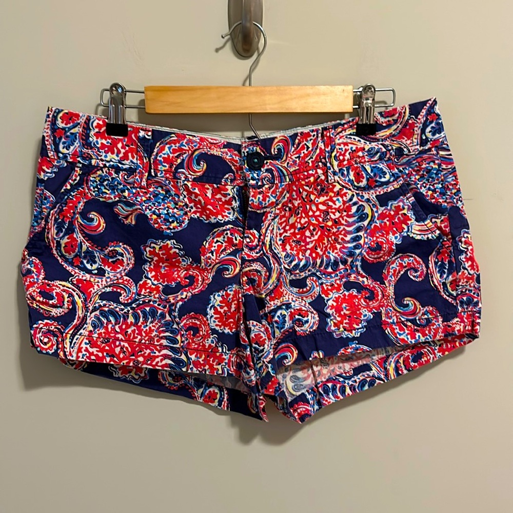 Lilly Pulitzer Navy, Red & White Paisley Print Cotton Shorts